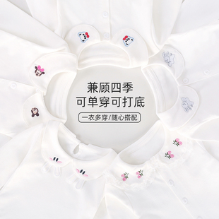 女宝宝秋季 潮 打底衣婴儿纯棉白色上衣T恤衣服春秋女童长袖 POLO衫