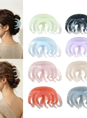奇阅欧美热销大理石纹七齿抓夹大号盘发鲨鱼夹轻奢高级感发夹批发