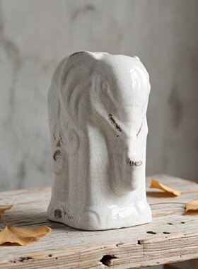 陶瓷复古做旧白色小象雕塑摆件