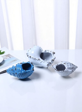 美式风蓝色做旧陶瓷摆台软装饰品