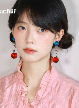 西迟螺旋曲线小众设计感耳环女气质高级感红蓝耳钉耳饰耳夹