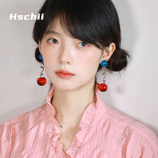 西迟螺旋曲线小众设计感耳环女气质高级感红蓝耳钉耳饰耳夹