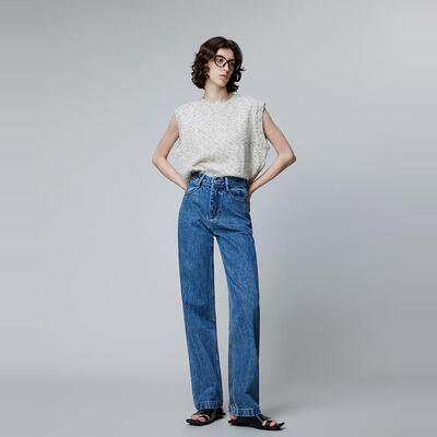 AMAC JEANS-轻奢挺括 侧边明线高腰显瘦直筒牛仔裤女