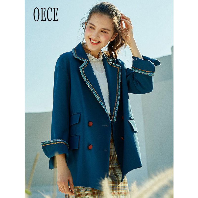 Oece复古小香风英伦西装外套春秋新款高级感女士西服