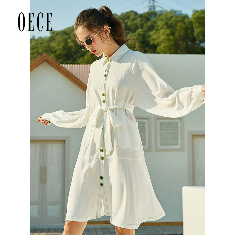 Oece法式甜美气质连衣裙春秋女装设计感收腰裙子