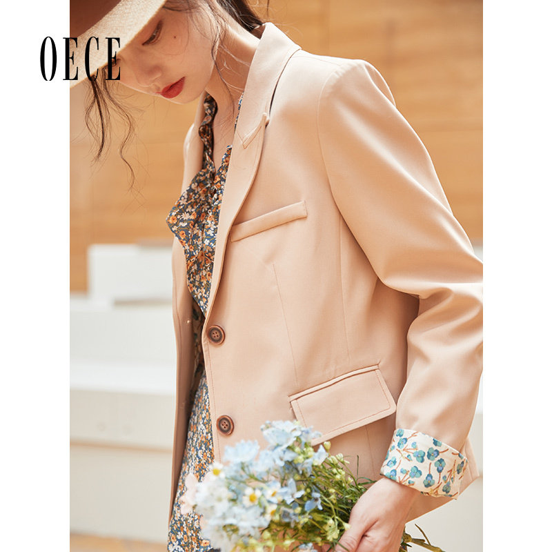 Oece复古高级感小西装外套春秋新款气质修身西服