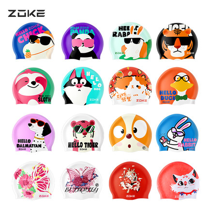 洲克硅胶泳帽zoke防水护发护耳防滑不勒头男女游泳训练卡通泳帽