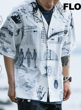 FLOAT 漫画沙滩25夏季新款冰感面料男女同款休闲时尚百搭短袖衬衫