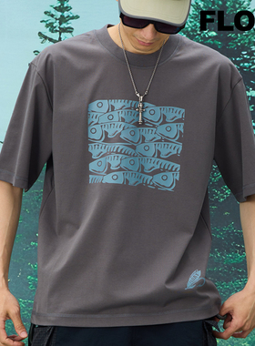 FLOAT钓鱼佬原创手绘鱼群印花索罗娜夏季户外凉感宽松短袖T恤