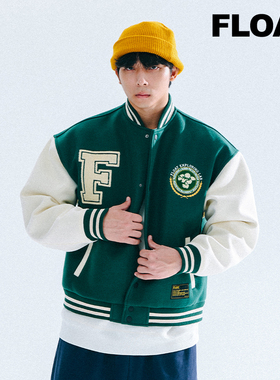 FLOAT原创刺绣情侣秋季新款潮牌学院风撞色拼接宽松高街棒球外套