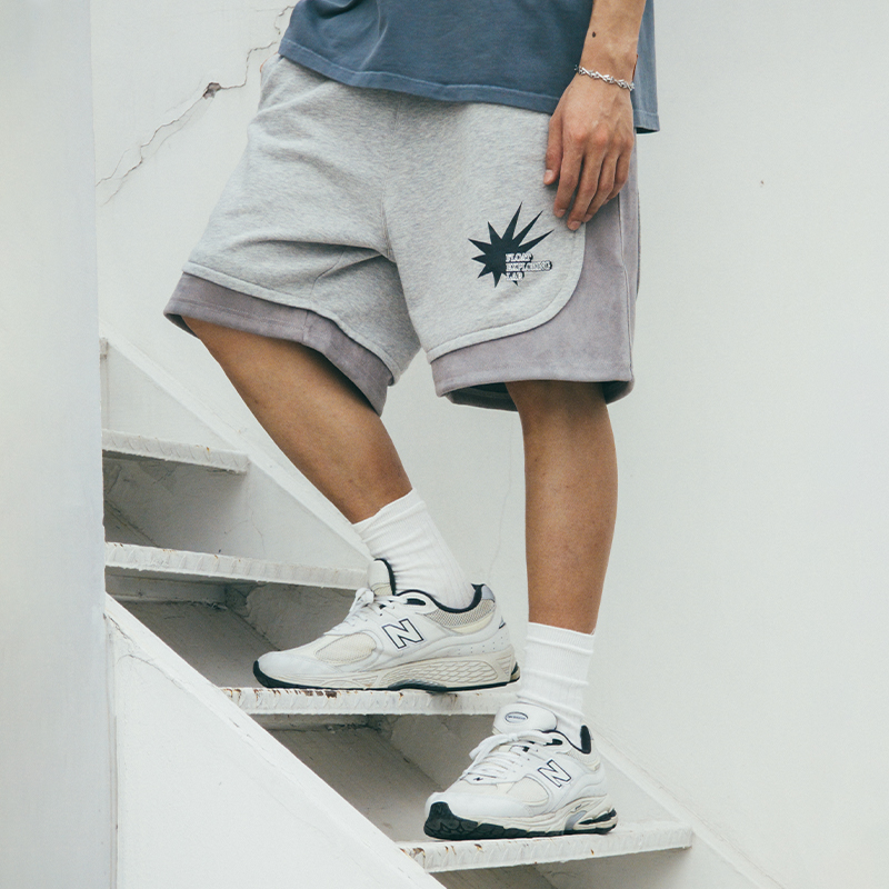 FLOAT 夏季新款嘻哈潮流印花百搭重磅棉针织运动休闲篮球短裤男