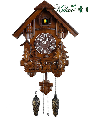 经典小房子6013布谷鸟挂钟实木手工雕刻咕咕钟光控报时客厅壁挂钟