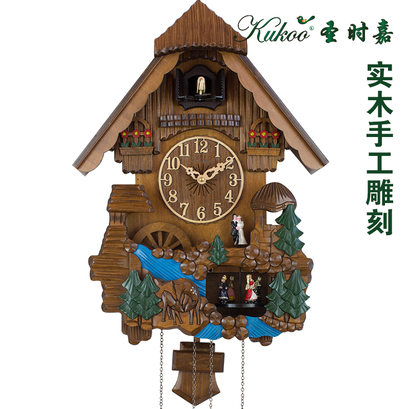 实木雕刻舞台旋转彩绘布谷鸟钟