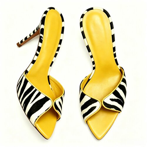 Fashion Stiletto Heel Open Toe Sandals圆头斑马纹小众时装鞋