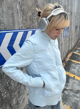 日系秋冬百搭针织袖拼接立领马甲外套羽绒服休闲慵懒小众保暖棉服