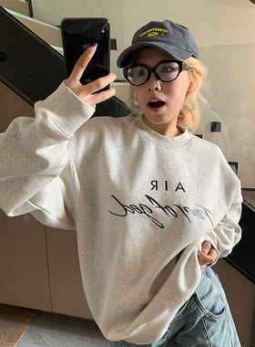 小众美式潮牌秋冬加绒字母印花潮流圆领卫衣秋冬男女情侣宽松上衣