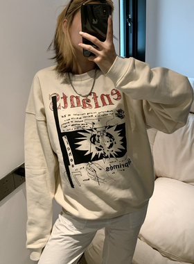 ERD忧郁的富二代重磅做旧涂鸦印花男女百搭情侣加绒宽松休闲卫衣