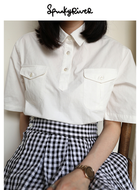 SPR｜意大利匹马棉本白色府绸复古女士短袖衬衫