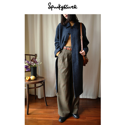 哈里斯粗花呢长款复古人字纹大衣