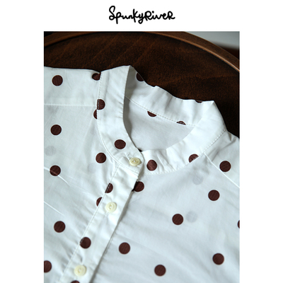 SPR宽松复古单排长府绸波点衬衣