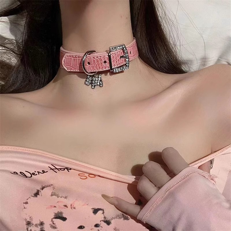 粉色镶钻y2k辣妹甜酷脖颈环choker颈链项圈朋克风锁骨链项链女