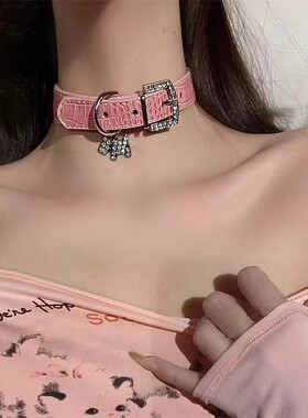 粉色镶钻y2k辣妹甜酷脖颈环choker颈链项圈朋克风锁骨链项链女