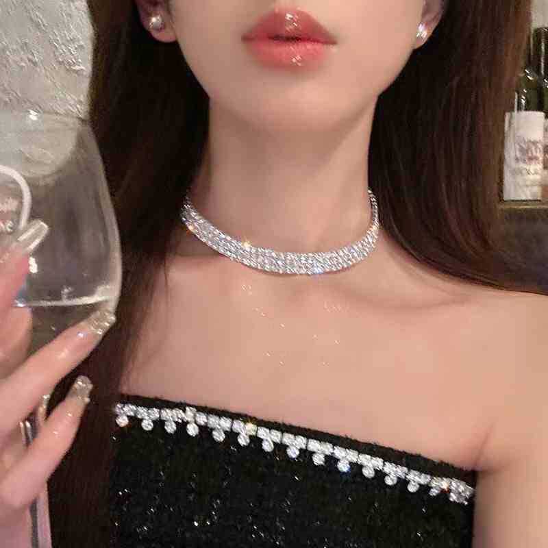 气质奢华满钻锆石项圈高级小众简约锁骨链叠戴闪钻颈链女choker