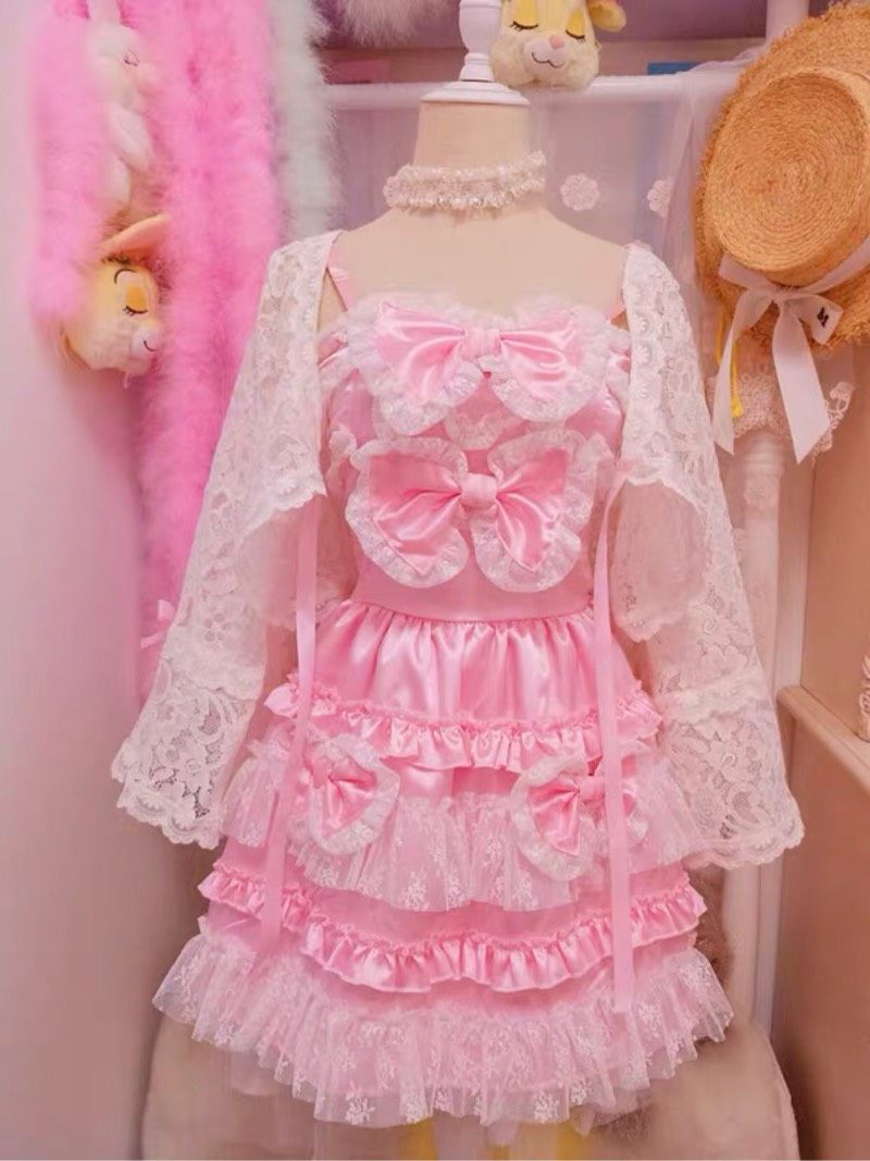 梦幻美少女甜美蝴蝶结爱心钻显瘦公主连衣裙