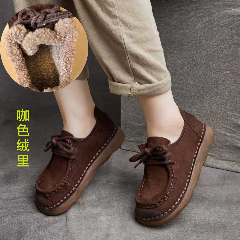 深口单鞋真皮原创设计风休闲女鞋