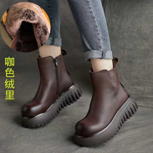 秋冬加绒加厚平底真皮厚底马丁靴