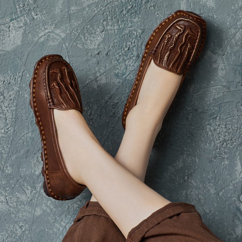 2025秋季新款民族风复古手工真皮软底套脚浅口休闲懒人女鞋豆豆鞋,女鞋,乐福鞋（豆豆鞋）,淘宝优惠券,粉丝福利购,淘宝优惠卷