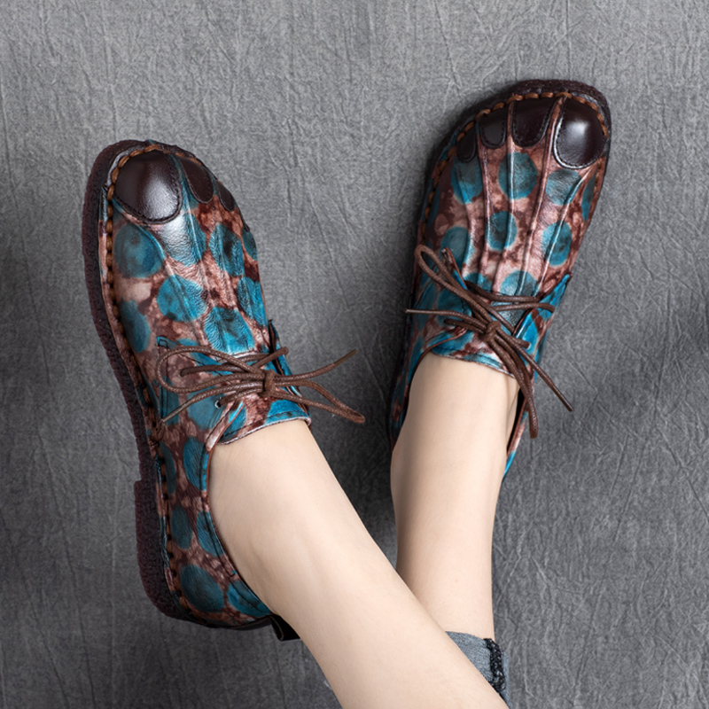 2025年秋季手工拼色系带平底单鞋