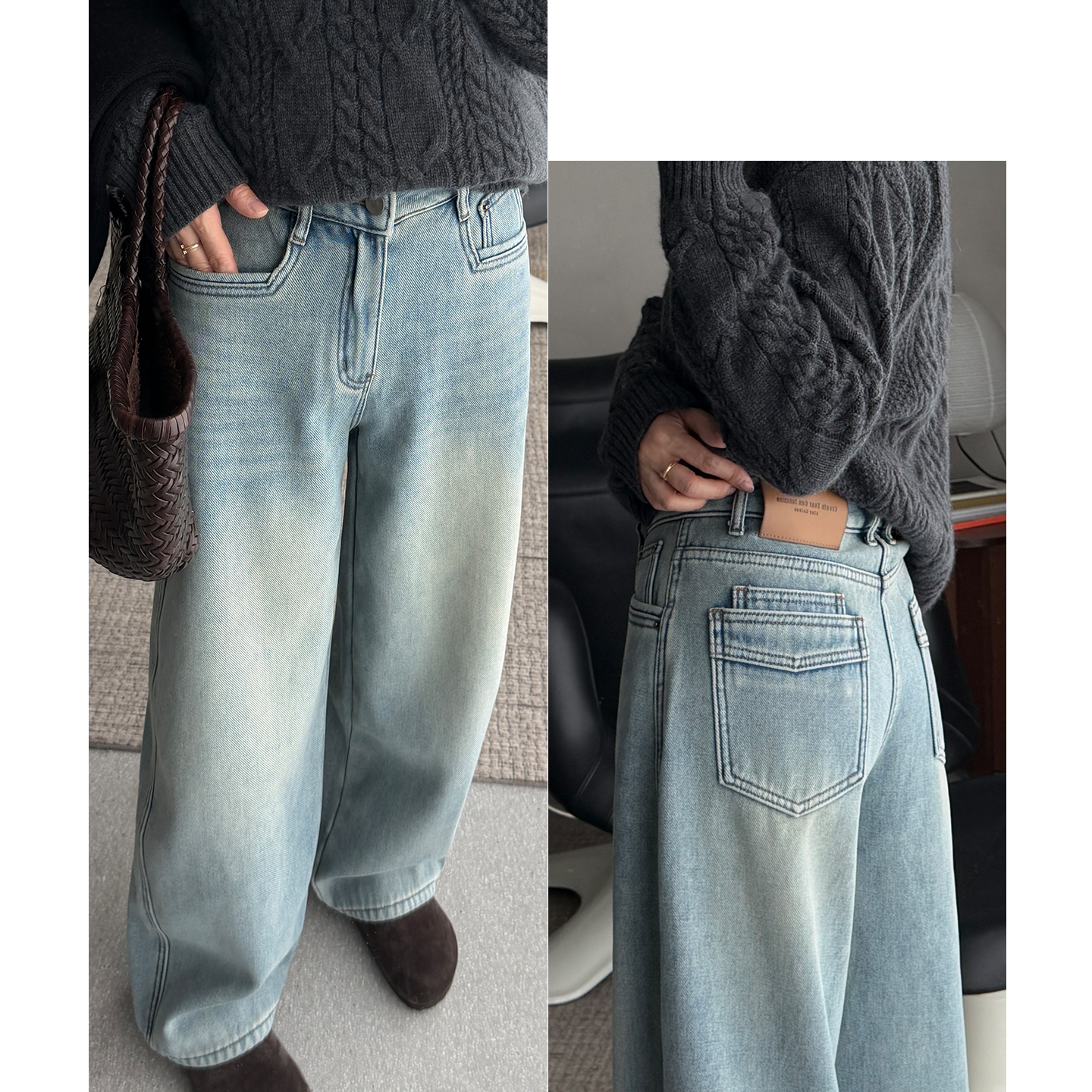 韩版休闲纯色显瘦百搭阔腿牛仔裤