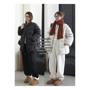 韩版90白鸭绒设计感轻盈羽绒服立体廓形极简立领保暖加厚面包服女