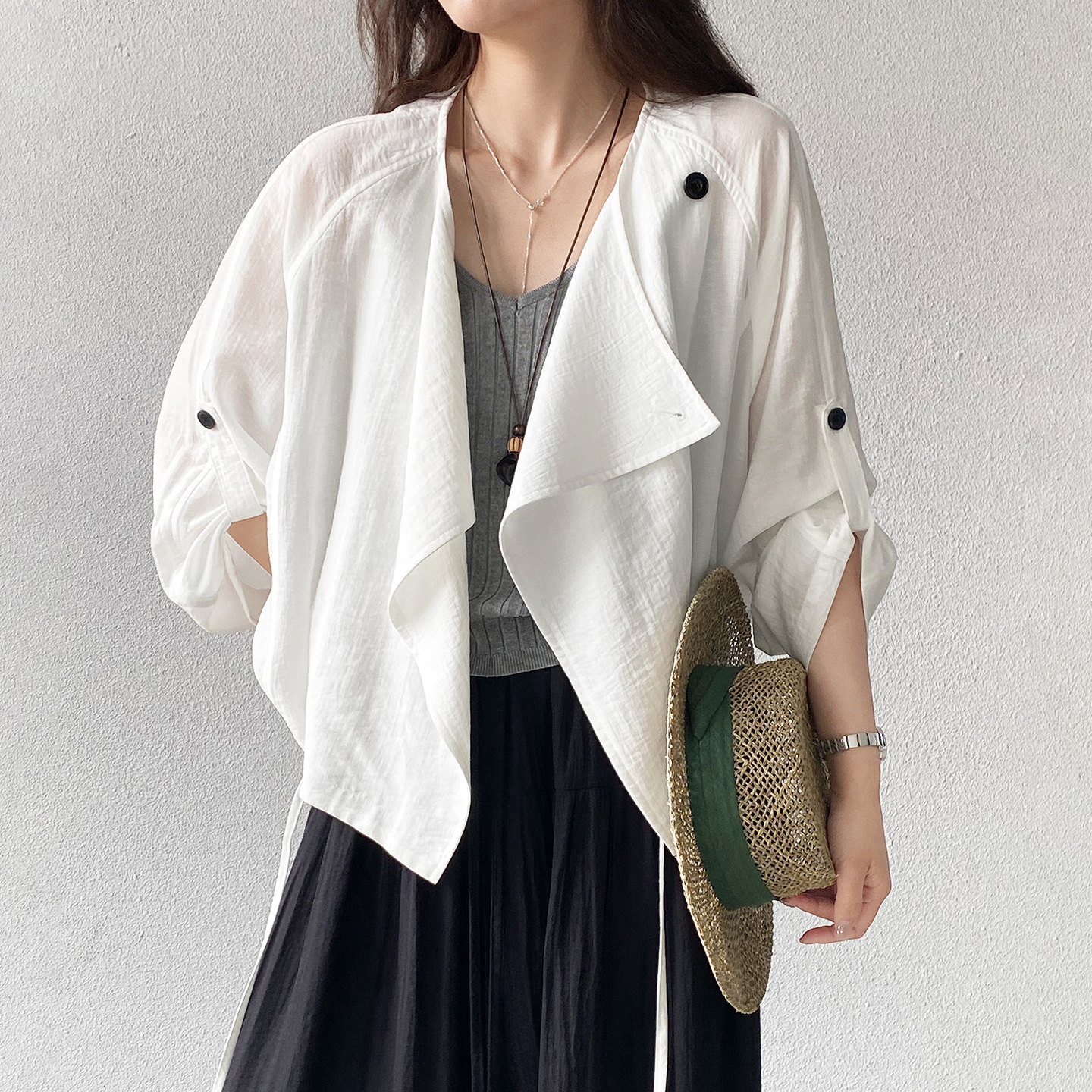 衬衫外套女夏薄款小个子短款宽松慵懒风休闲防晒中袖法式外穿上衣