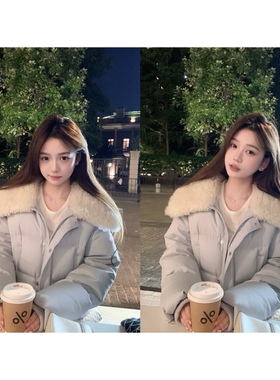 BBen 暖fufu 90白鸭绒真羊毛领拼接羽绒服女短款2025冬季新款外套