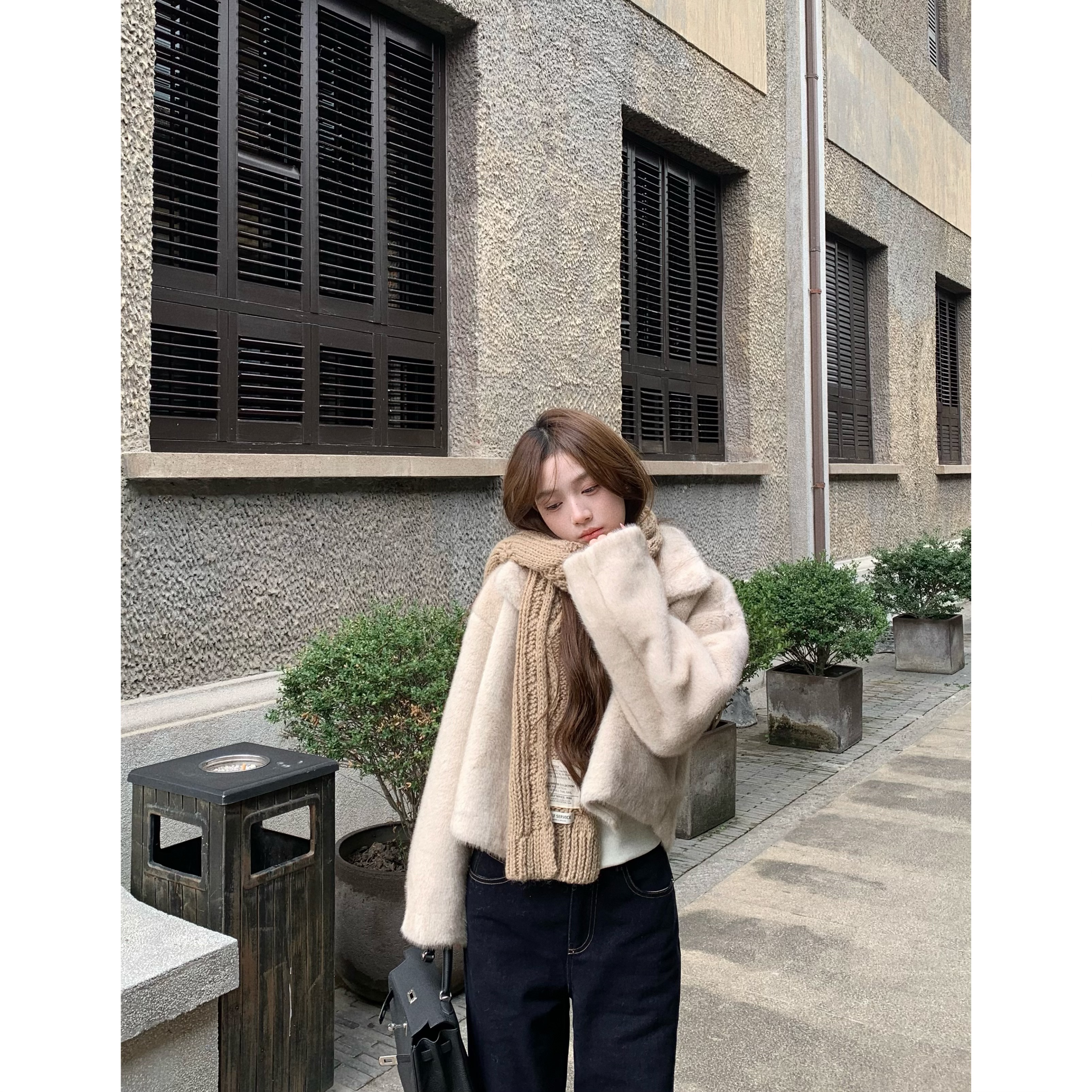 BBen  立领仿皮草毛毛外套女短款2025冬季新款羊羔毛皮毛一体冬装