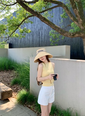 BBen 白色麻料短裤女2025新款夏季薄款高腰显瘦小个子阔腿五分裤