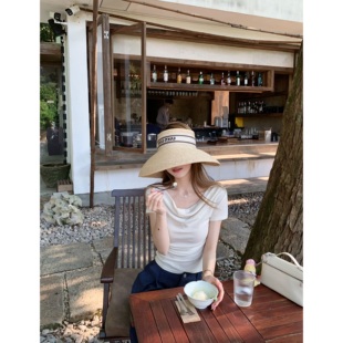 夏日特调 收腰气质小衫 设计感收腰法式 款 荡领t恤女2025夏季 BBen