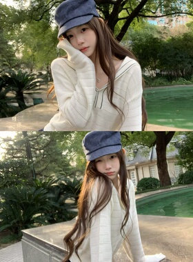 BBen 乖派校花 海军领镂空针织衫女2026春装新款设计感绝美上衣