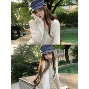 新款 BBen 女2026春装 海军领镂空针织衫 设计感绝美上衣 乖派校花