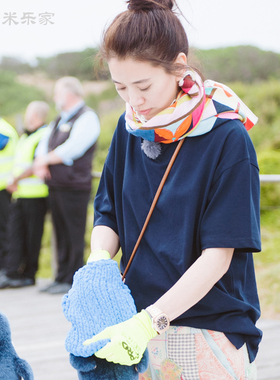 妻子的浪漫旅行袁咏仪同款藏蓝色短袖T恤打底衫圆领百搭上衣ing潮
