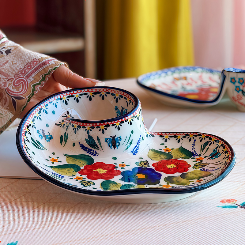 带醋碟家用特别好看的饺子盘