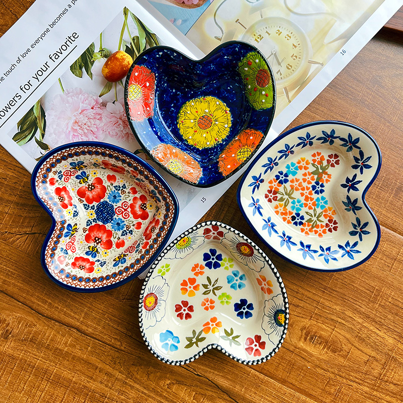复古波兰风陶瓷心形甜品小碗