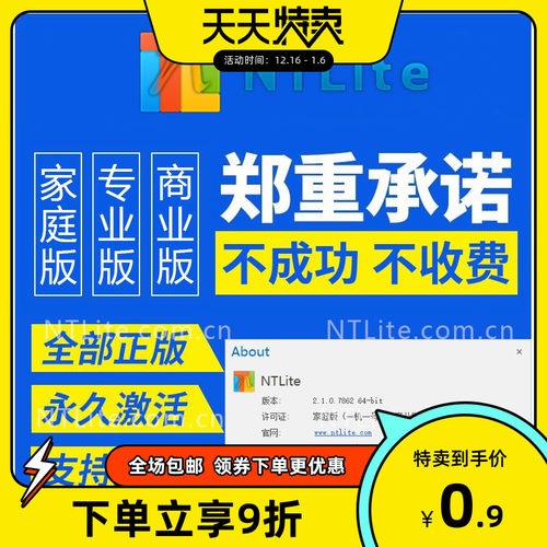 NTLite正版激活码|家庭版|专业版|商业版|拼团购价