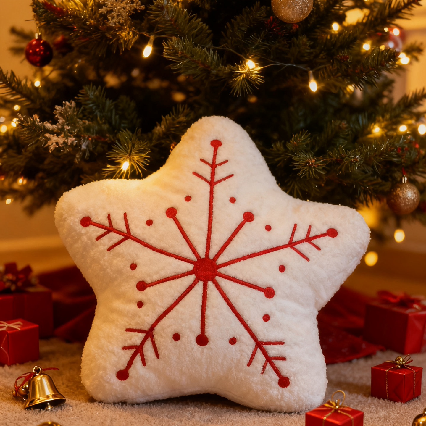 圣诞雪花五角星靠垫刺绣