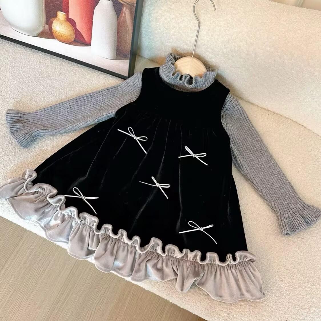 超好看女童洋气丝绒公主裙两件套