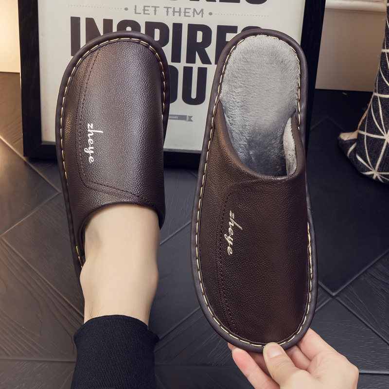 新款牛皮面防水男士秋冬季居家用带绒保暖棉拖鞋牛筋底防滑情侣女,居家布艺,居家棉拖/棉鞋,淘宝优惠券,粉丝福利购,淘宝优惠卷