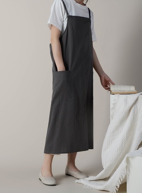 外贸ins花艺厨房背带式全棉围裙定制logo印字可调节韩日式工作服