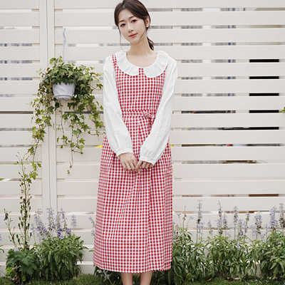 围裙棉防污手工日系格子